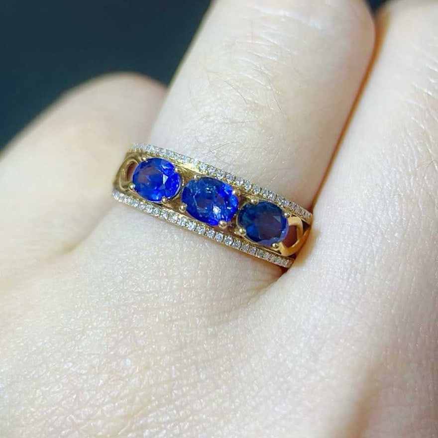 14k Gold 1.75 Ctw Natural Sapphire & Diamond Ring - 5