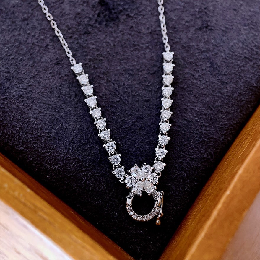 14k Gold 0.78 Ct Natural H Diamond Necklace - 4