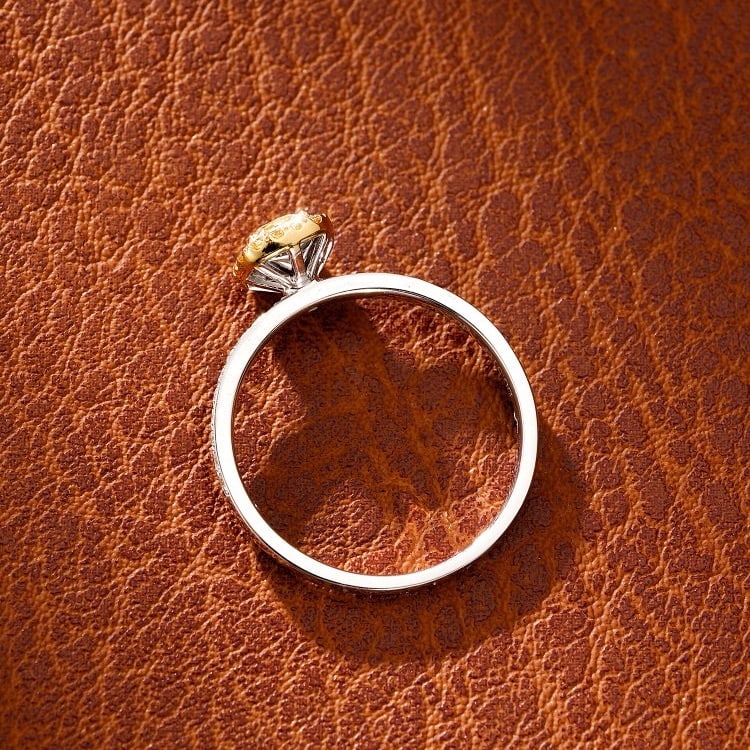 14k Gold 0.72 Ctw Natural Yellow Diamond & Diamond Ring - 4