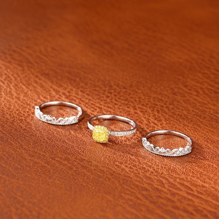 14k Gold 0.72 Ctw Natural Yellow Diamond & Diamond Ring - 5