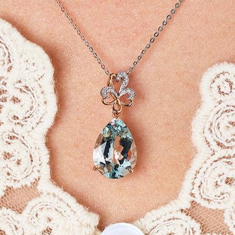 14k Gold 4.58 Ct Natural Aquamarine & Diamond Pendant( Without Chain ) - 8