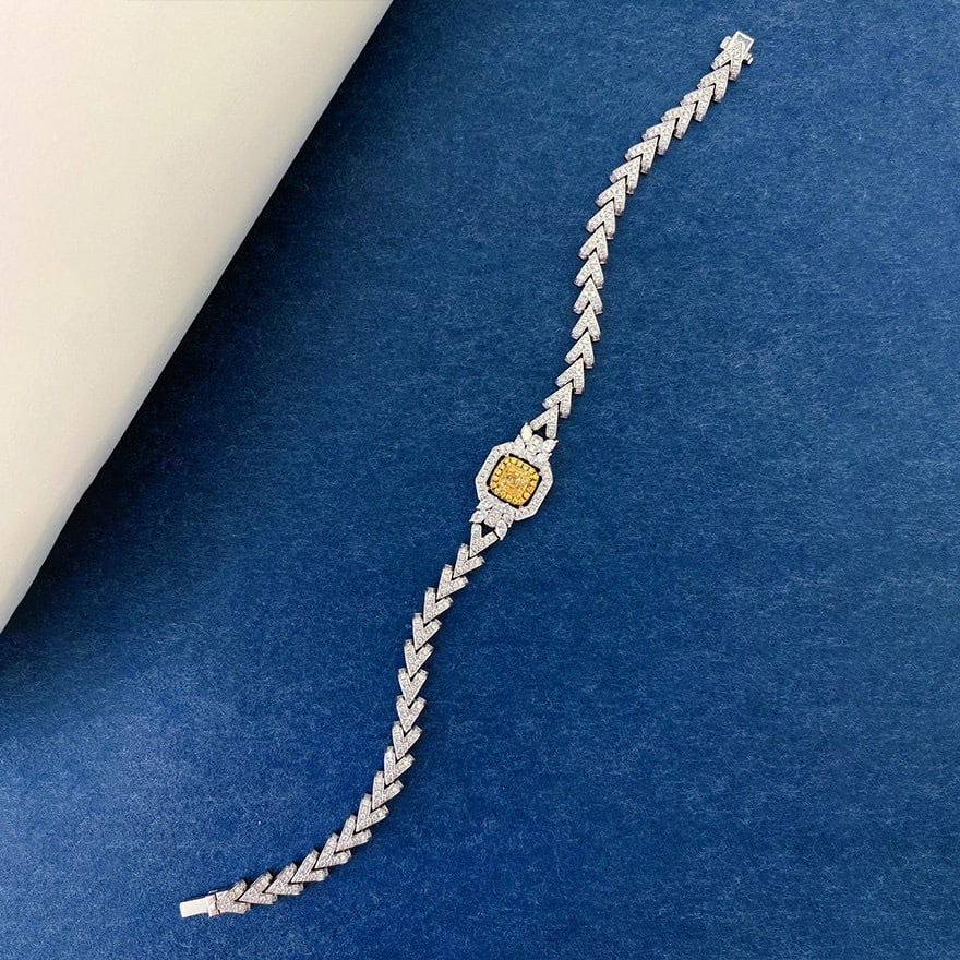 14k Gold 2.10 Ctw Natural Yellow Diamond & Diamond Bracelet - 2