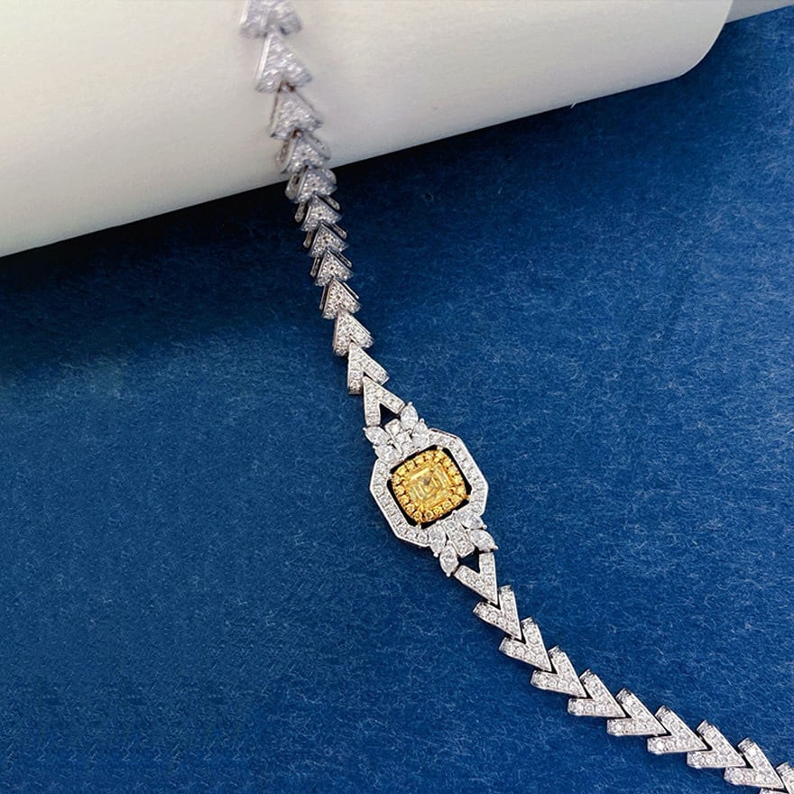 14k Gold 2.10 Ctw Natural Yellow Diamond & Diamond Bracelet - 5