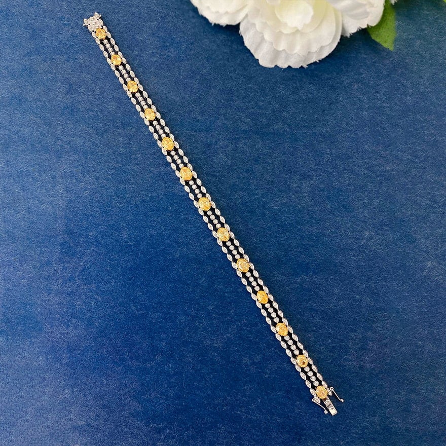 14k Gold 3.90 Ctw Natural Yellow Diamond & Diamond Bracelet - 7