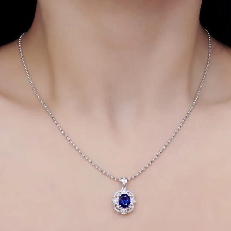 14k Gold 1.41 Ctw Natural Sapphire & Diamond Pendant( Without Chain ) - 5