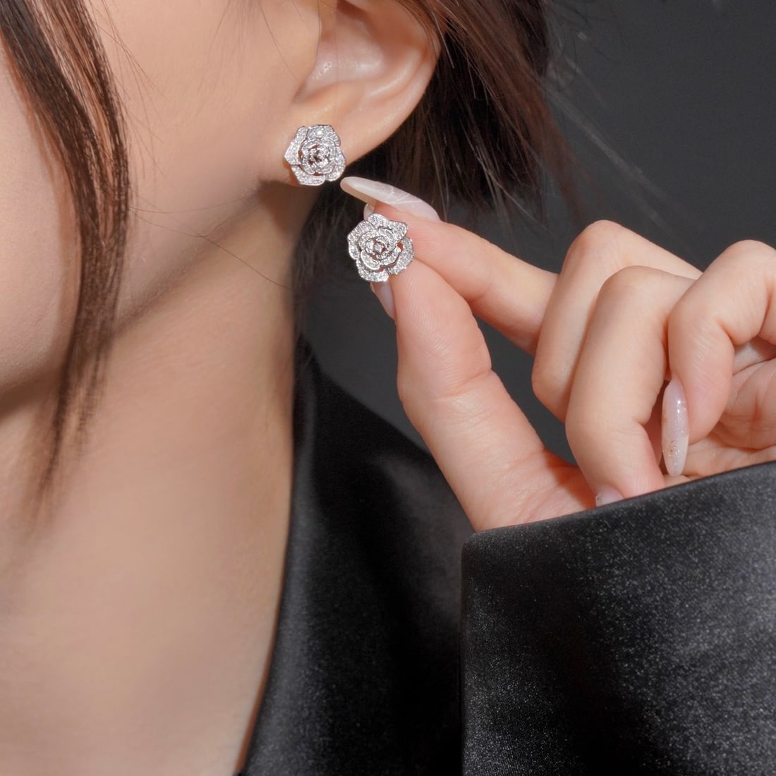 14k Gold 0.5 Ct Natural H Diamond & Flowers Earrings - 6