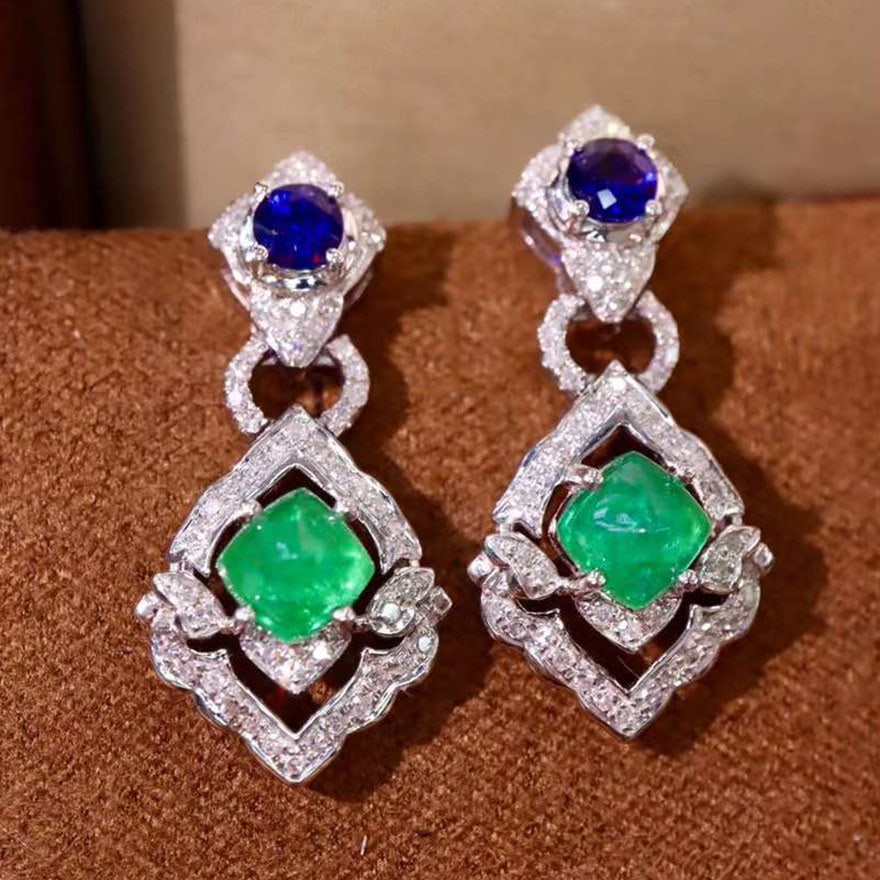 14k Gold 2.08 Ctw Natural Emerald & Diamond Earrings - 4