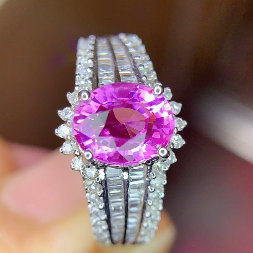 14k Gold 1.6 Ct Natural Padparadscha Sapphire & Diamond Ring - 3