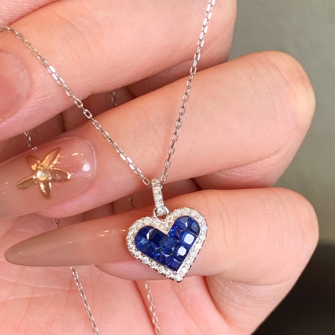 14k Gold 0.97 Ctw Natural Sapphire & Diamond Pendant( Without Chain ) - 6