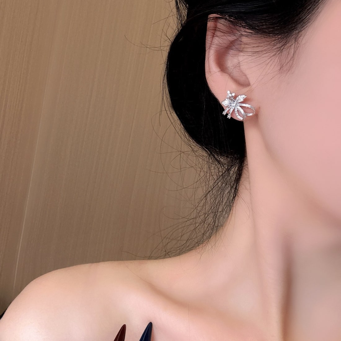 14k Gold 0.96 Ct Natural H Diamond Earrings - 5