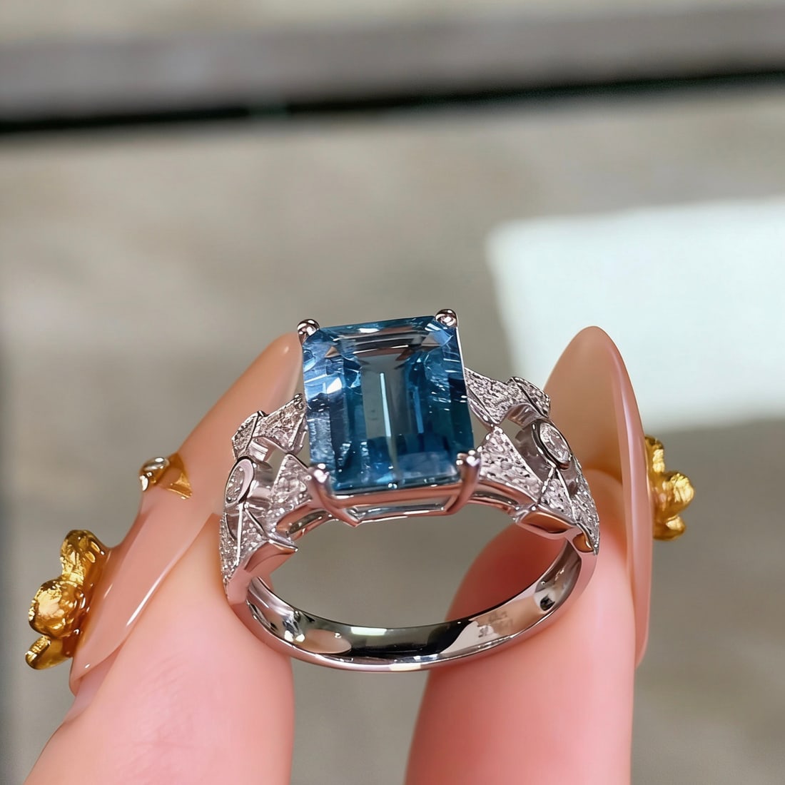 14k Gold 2.43 Ct Natural Aquamarine & Diamond Ring - 3