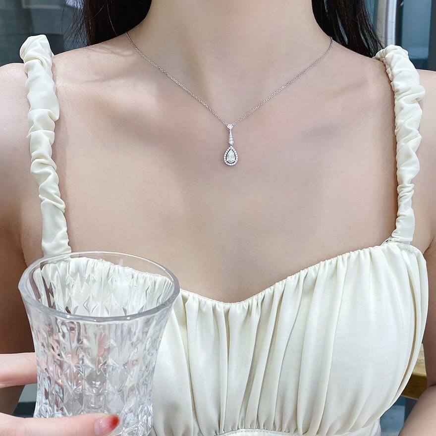 Gia Certified 14k Gold 0.5 Ct Natural D Vs2 Pear Diamond Necklace - 3