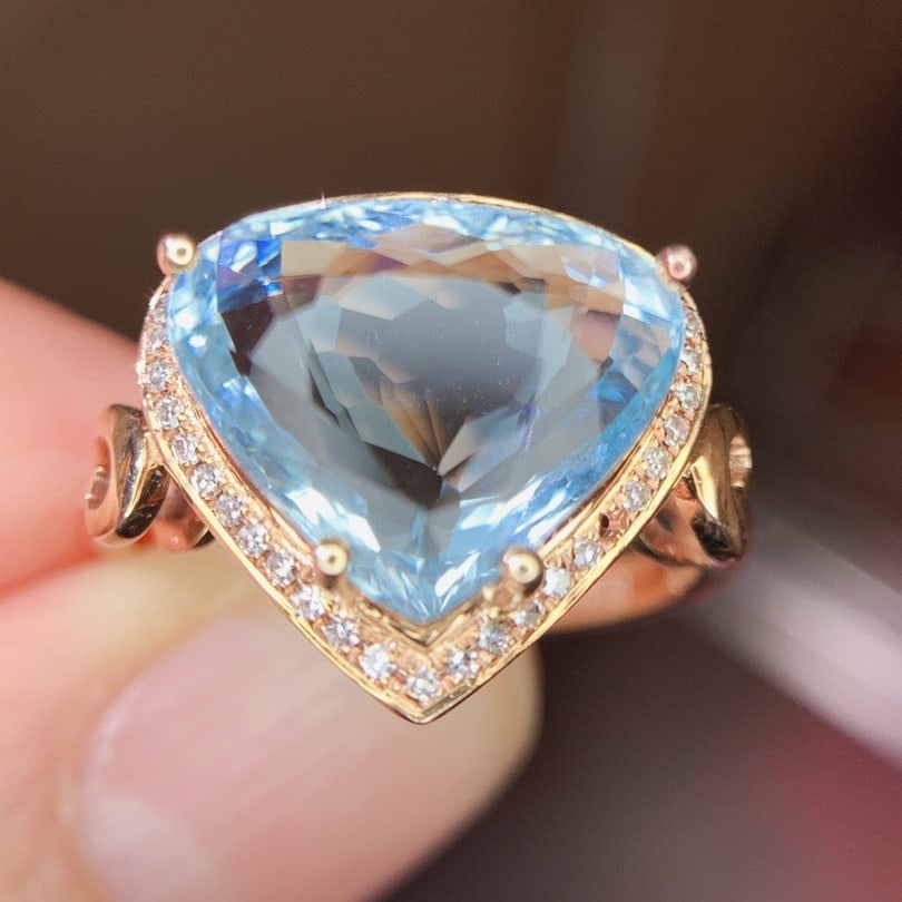 14k Gold 4.0 Ct Natural Aquamarine & Diamond Ring - 5