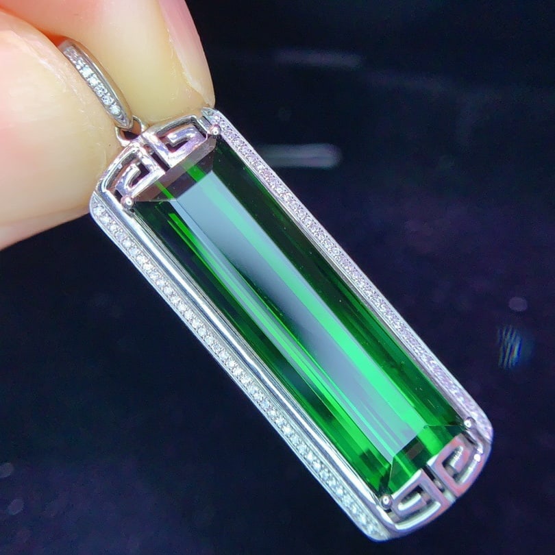 14k Gold 15.5 Ct Natural Tourmaline & Diamond Pendant( Without Chain ) - 2