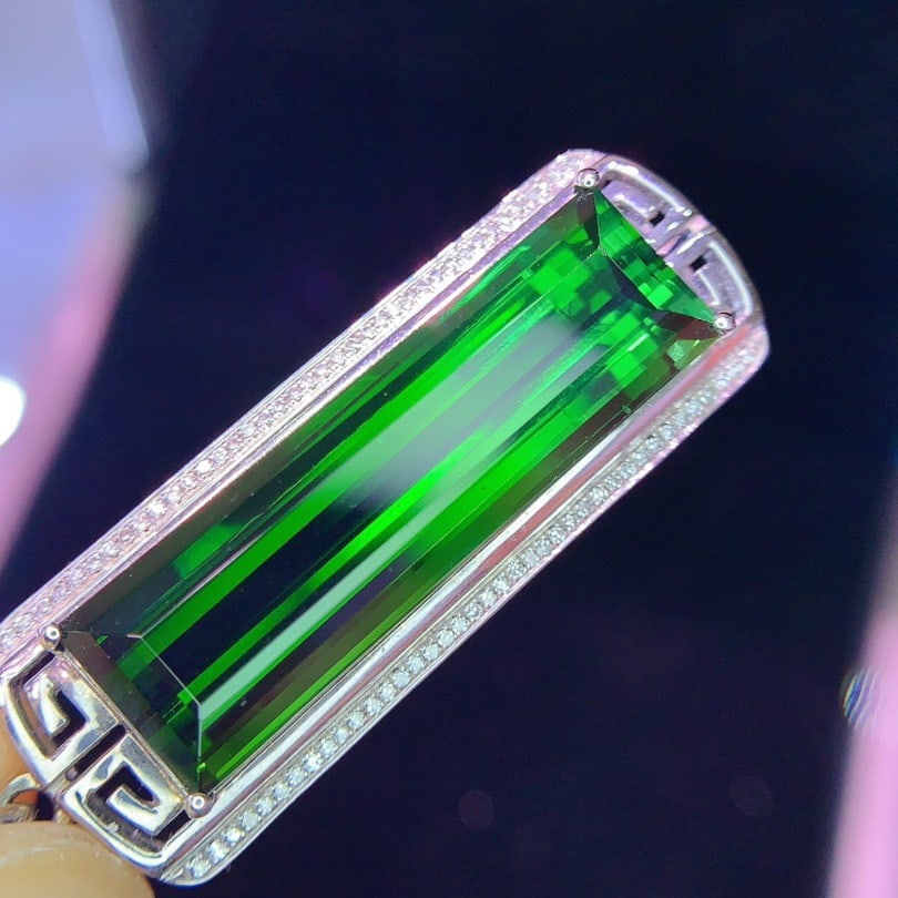 14k Gold 15.5 Ct Natural Tourmaline & Diamond Pendant( Without Chain ) - 3