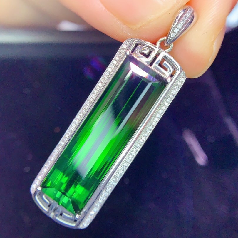 14k Gold 15.5 Ct Natural Tourmaline & Diamond Pendant( Without Chain ) - 4