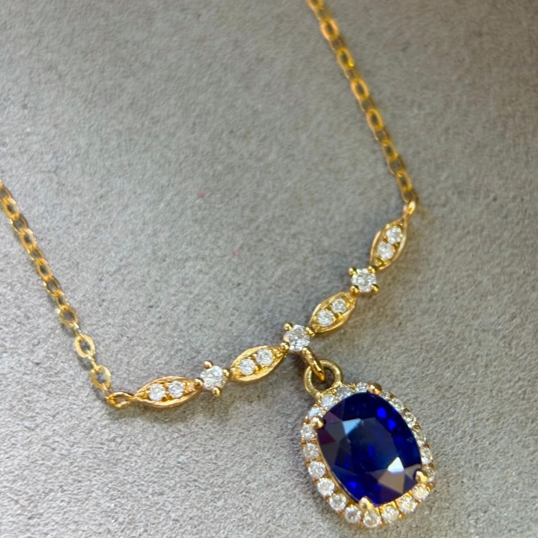 14k Gold 1.63 Ctw Natural Sapphire & Diamond Necklace (1 of 7)