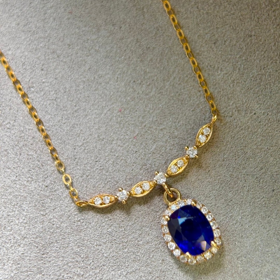 14k Gold 1.63 Ctw Natural Sapphire & Diamond Necklace - 2