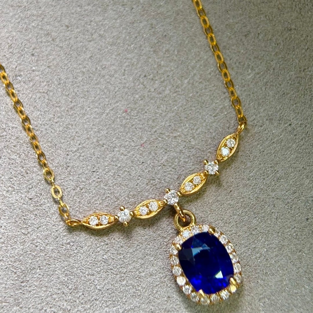 14k Gold 1.63 Ctw Natural Sapphire & Diamond Necklace - 3