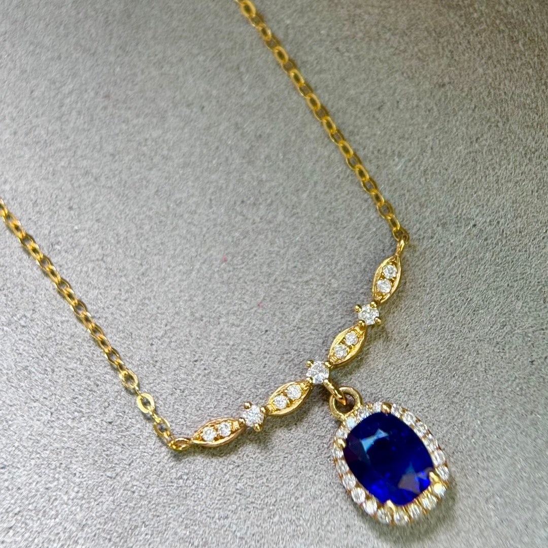 14k Gold 1.63 Ctw Natural Sapphire & Diamond Necklace - 4