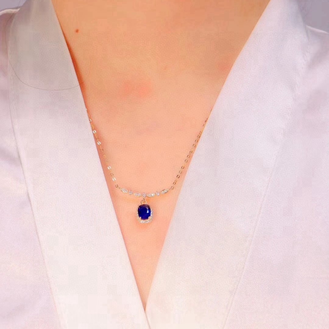 14k Gold 1.63 Ctw Natural Sapphire & Diamond Necklace - 5