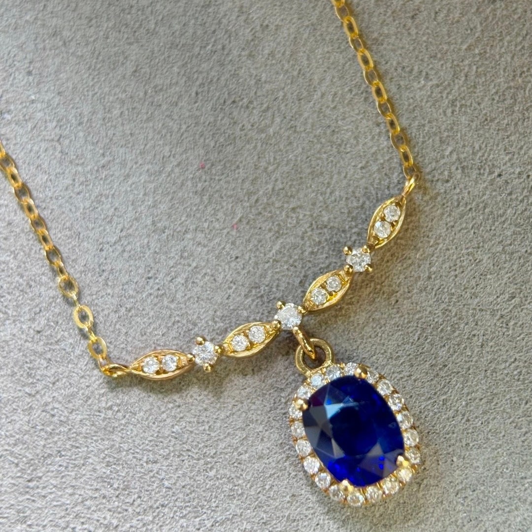 14k Gold 1.63 Ctw Natural Sapphire & Diamond Necklace - 6