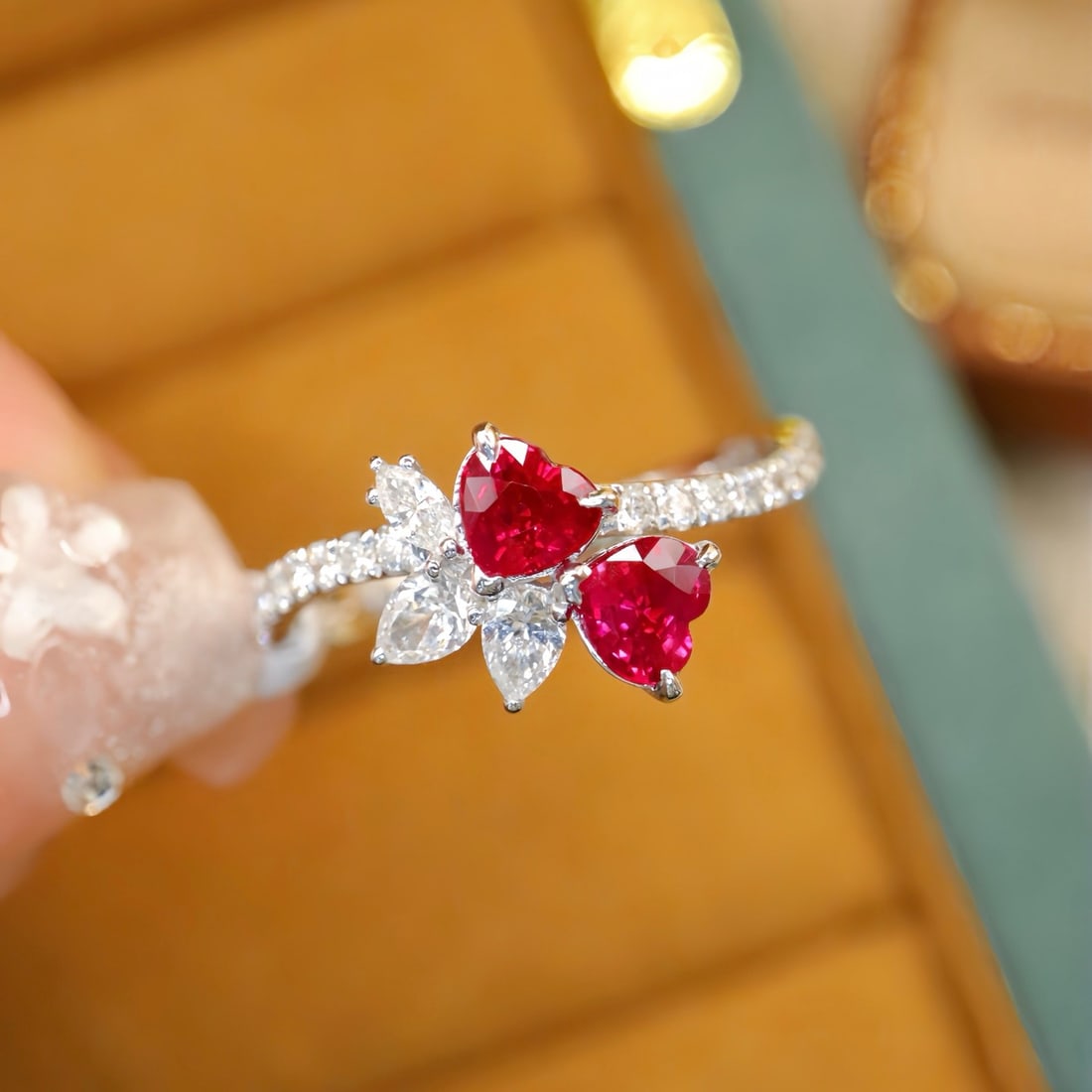 14k Gold 1.18 Ctw Natural Ruby & Diamond Ring: Ref:231132134 // gold content:14k gold // ring size:7. 25us // // main gemstone:ruby // shape:heart // carat weight:0. 8ct // color:red // treatment:natural // // adjacent gemstone 2 : diamond //