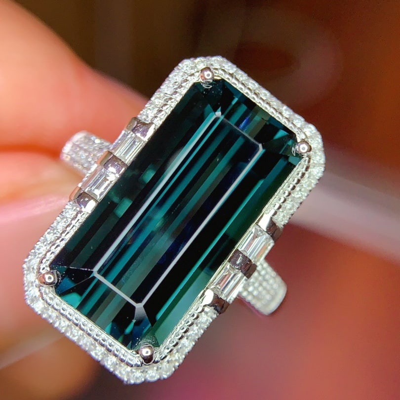 14k Gold 7.39 Ctw Natural Tourmaline & Diamond Ring - 3