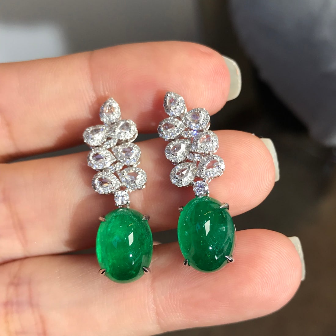 14k Gold 10.32 Ctw Natural Emerald & Diamond Earrings - 2