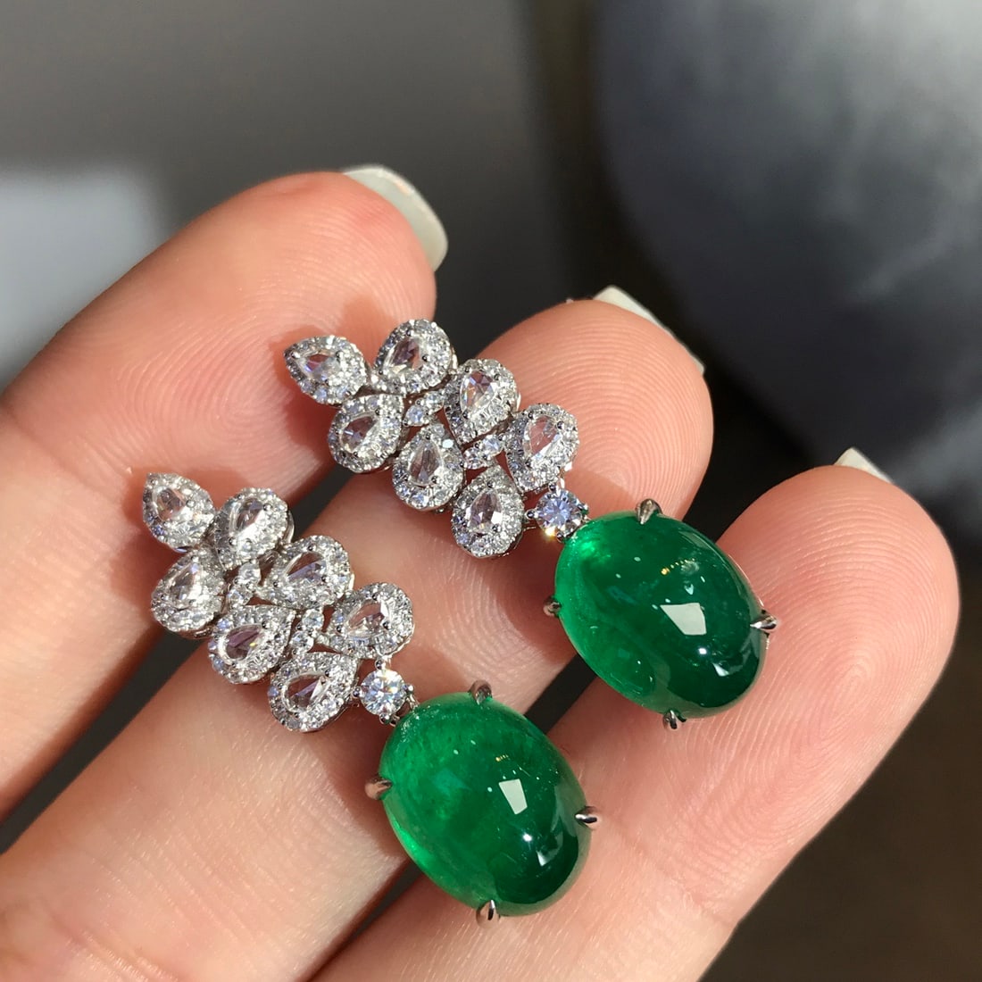 14k Gold 10.32 Ctw Natural Emerald & Diamond Earrings - 3