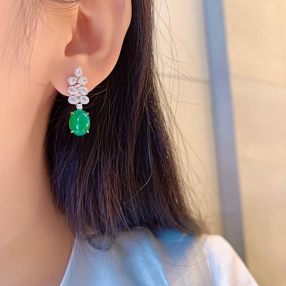 14k Gold 10.32 Ctw Natural Emerald & Diamond Earrings - 6