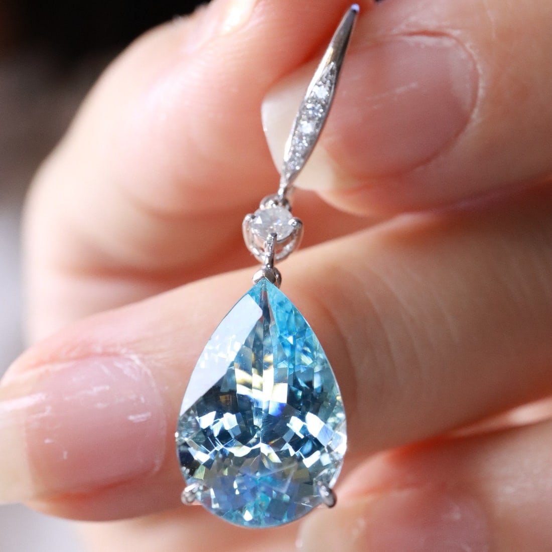 14k Gold 9.58 Ctw Natural Aquamarine & Diamond Earrings - 3