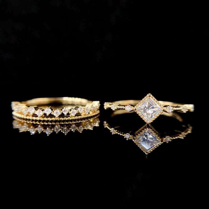 Gia Certified 14k Gold 0.30 Ct Natural F Vs2 Princess Diamond Ring - 2