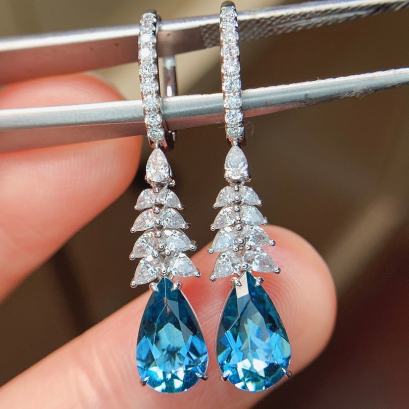 14k Gold 2.75 Ctw Natural Aquamarine & Diamond Earrings - 3