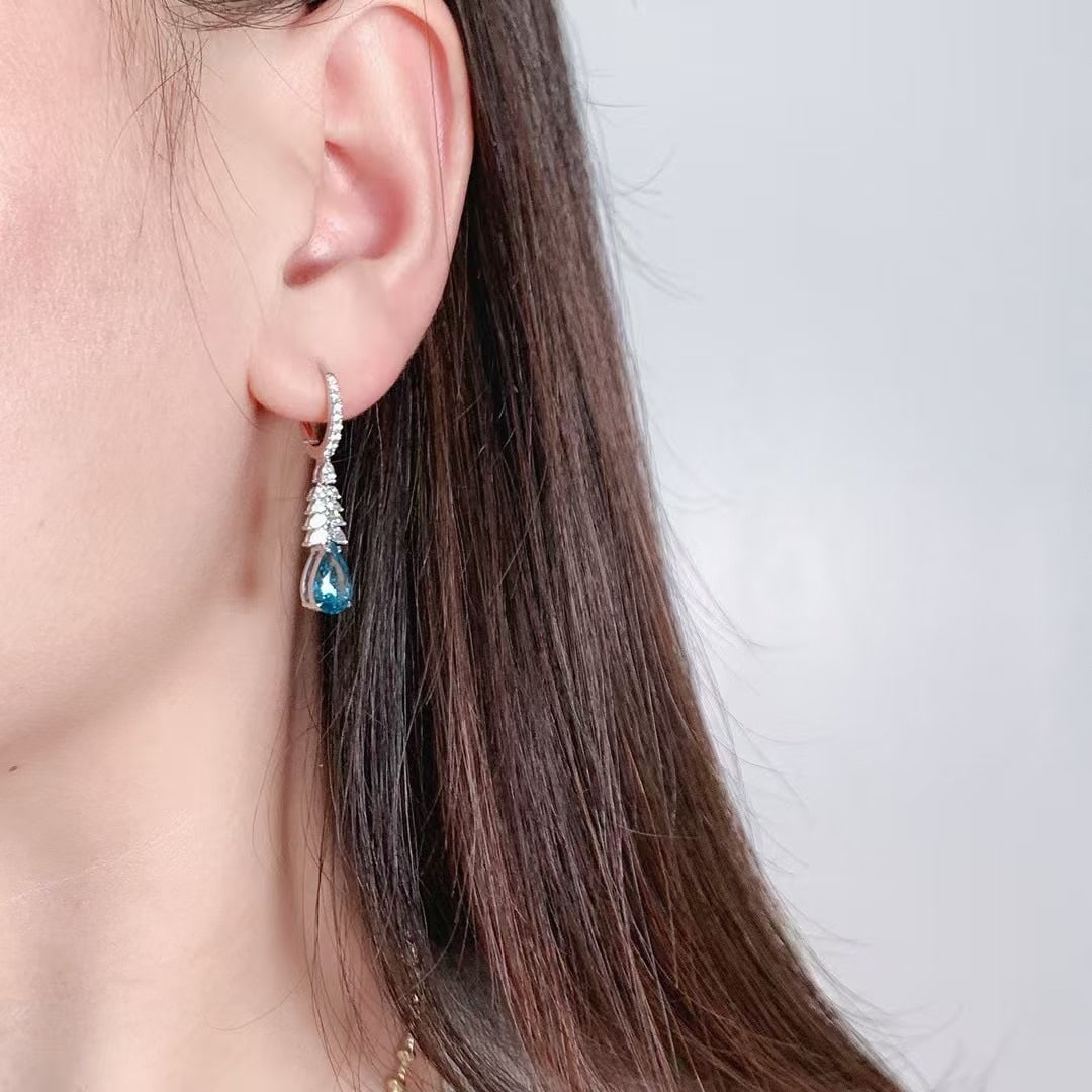 14k Gold 2.75 Ctw Natural Aquamarine & Diamond Earrings - 8