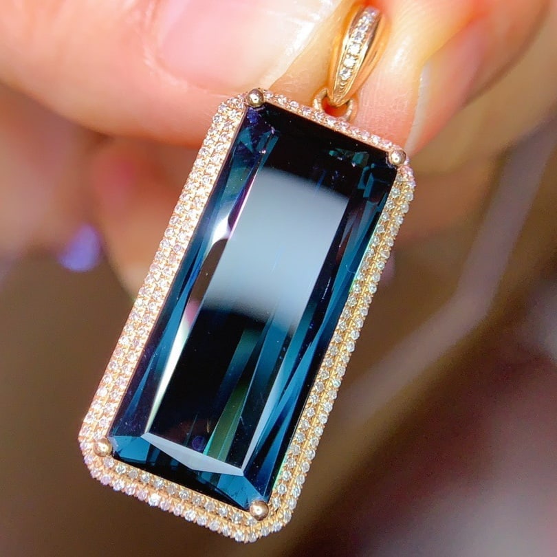 14k Gold 15.76 Ct Natural Tourmaline & Diamond Pendant( Without Chain ) - 3