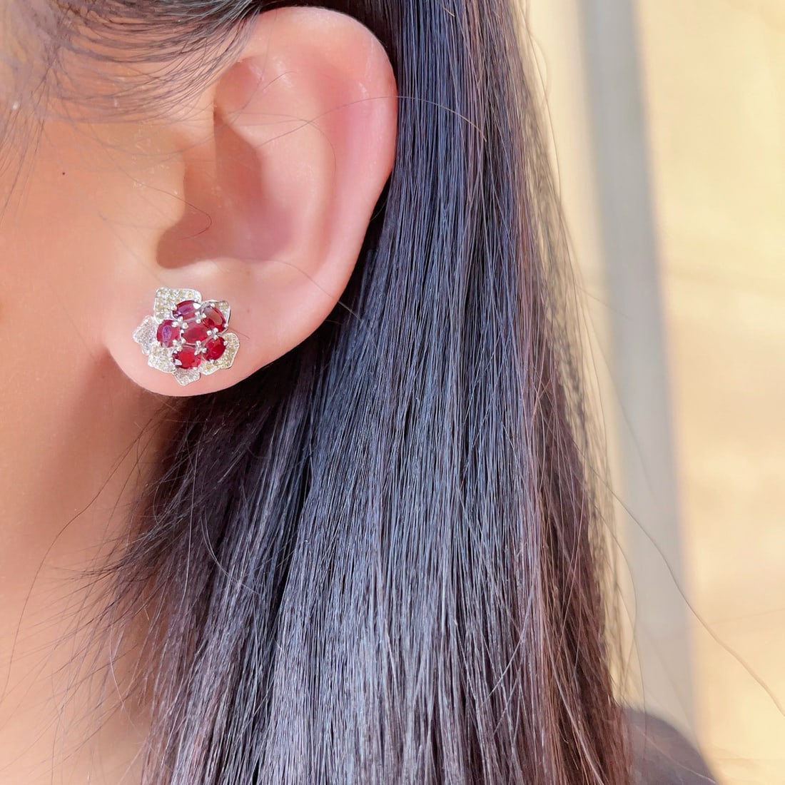 14k Gold 2.31 Ctw Natural Ruby & Diamond Earrings - 5