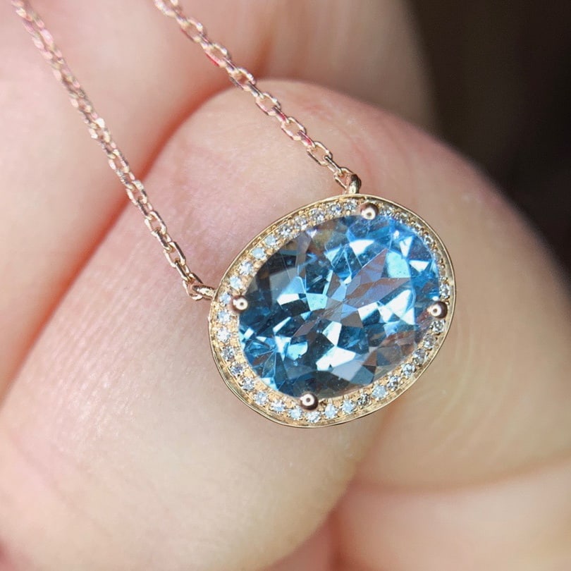 14k Gold 2.0 Ct Natural Aquamarine & Diamond Necklace - 3