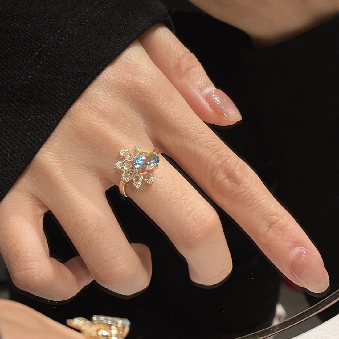 14k Gold 1 Ct Natural Aquamarine & Diamond & Sapphire Ring - 2