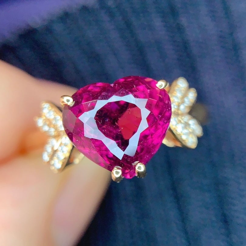 14k Gold 3.0 Ct Natural Tourmaline & Diamond Ring - 2