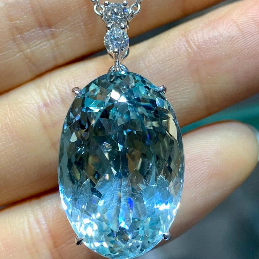 14k Gold 27.41 Ctw Natural Aquamarine & Diamond Pendant( Without Chain ) - 2
