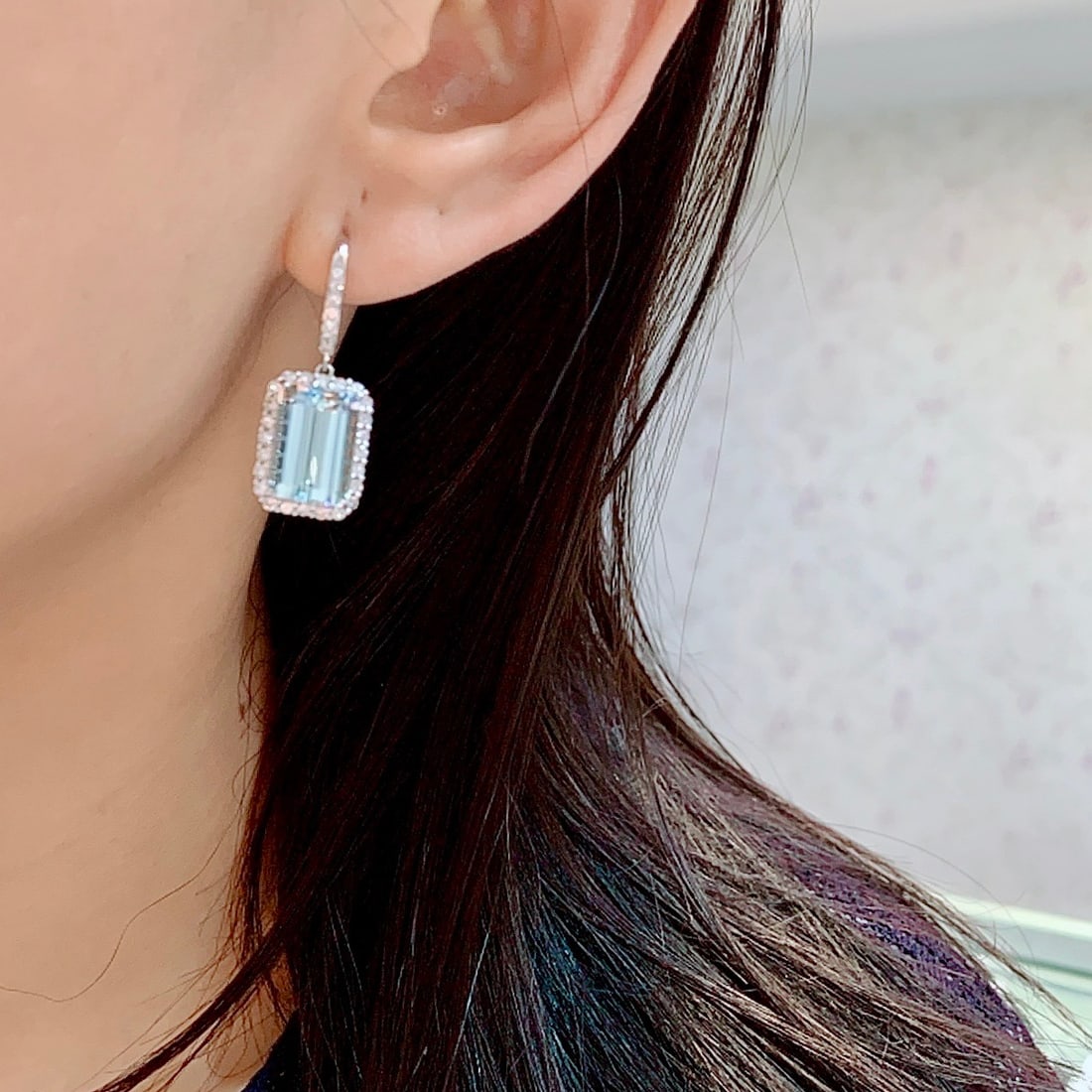 14k Gold 12.86 Ctw Natural Aquamarine & Diamond Earrings - 4