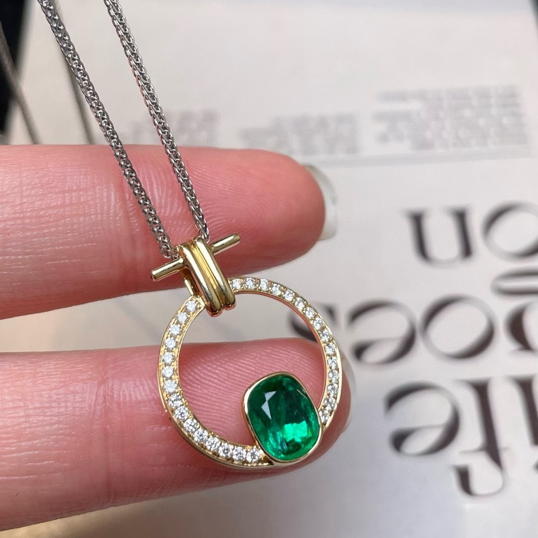 14k Gold 1.27 Ctw Vivid Green Natural Emerald & Diamond Pendant( Without Chain ) - 2