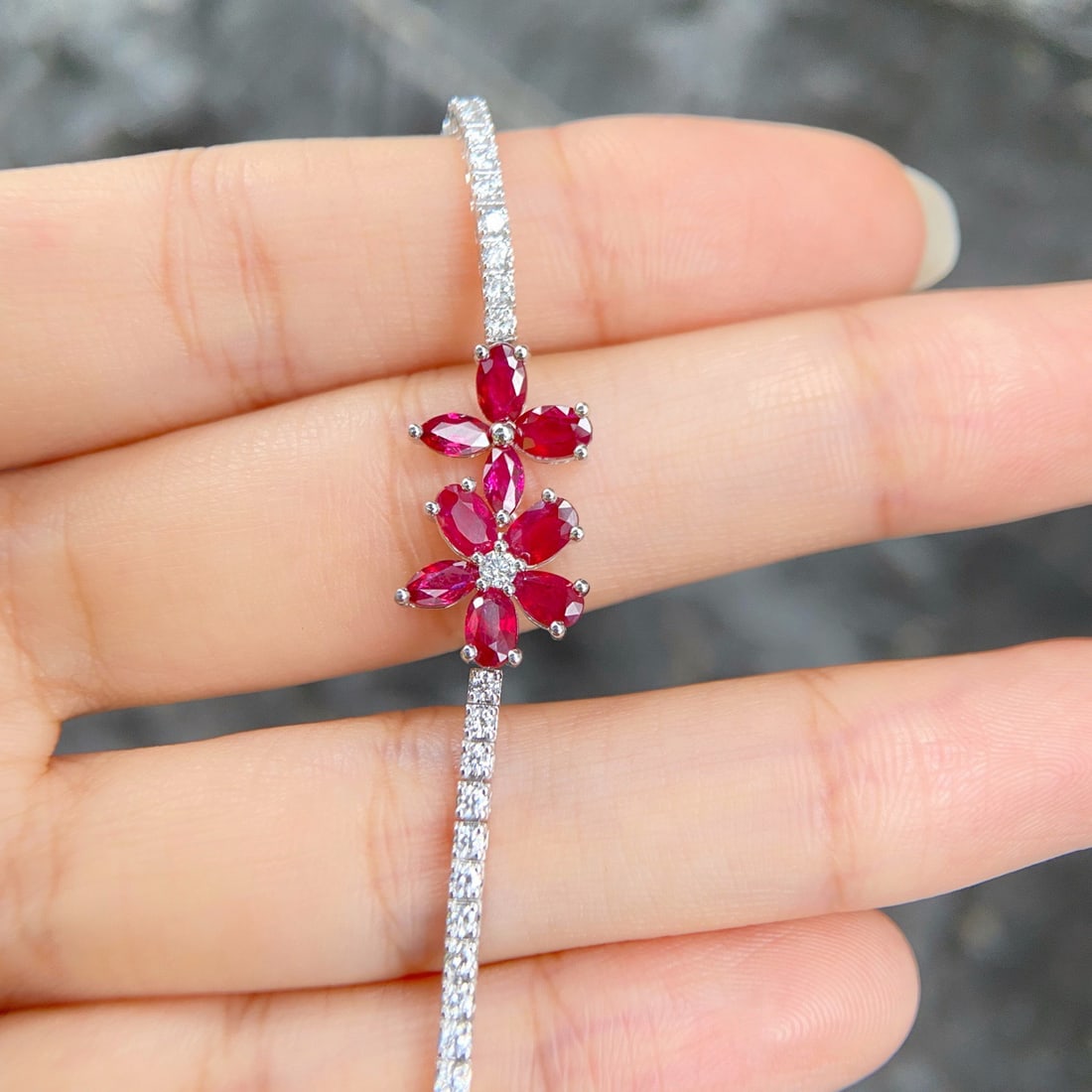 14k Gold 3.73 Ctw Natural Ruby & Diamond Bracelet - 2