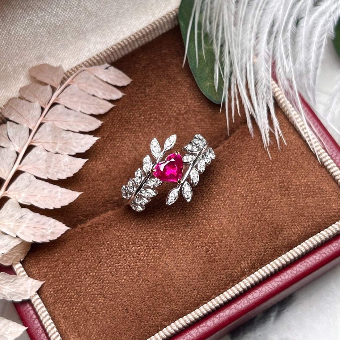 14k Gold 0.71 Ctw Natural Ruby & Diamond Ring: Ref:231132192 // gold content:14k gold // ring size:7. 25us // // main gemstone:ruby // shape:heart // carat weight:0. 55ct // color:red // treatment:natural // // adjacent gemstone 2 : diamond // sha