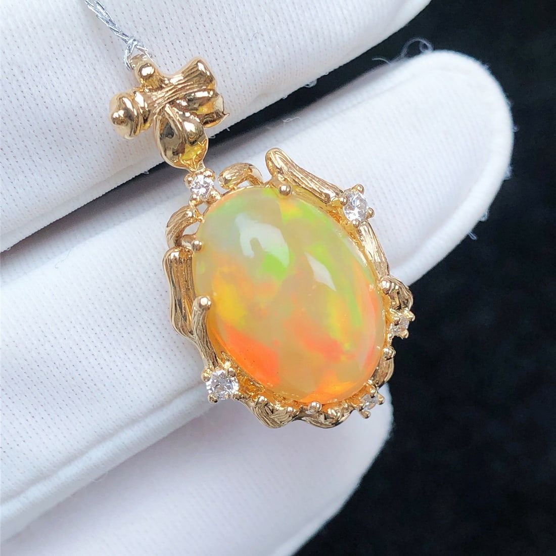 14k Gold 4.12 Ctw Natural Opal & Diamond Pendant( Without Chain ) - 2