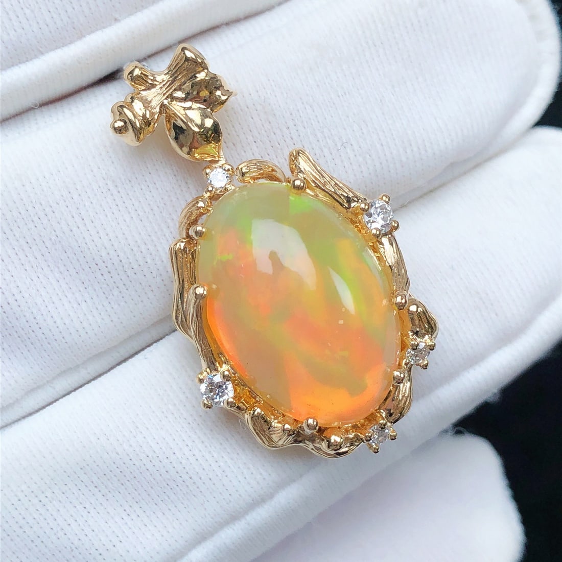 14k Gold 4.12 Ctw Natural Opal & Diamond Pendant( Without Chain ) - 3