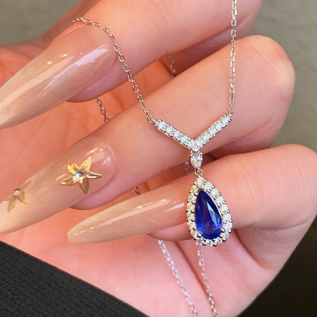 14k Gold 1.48 Ctw Natural Sapphire & Diamond Necklace - 7