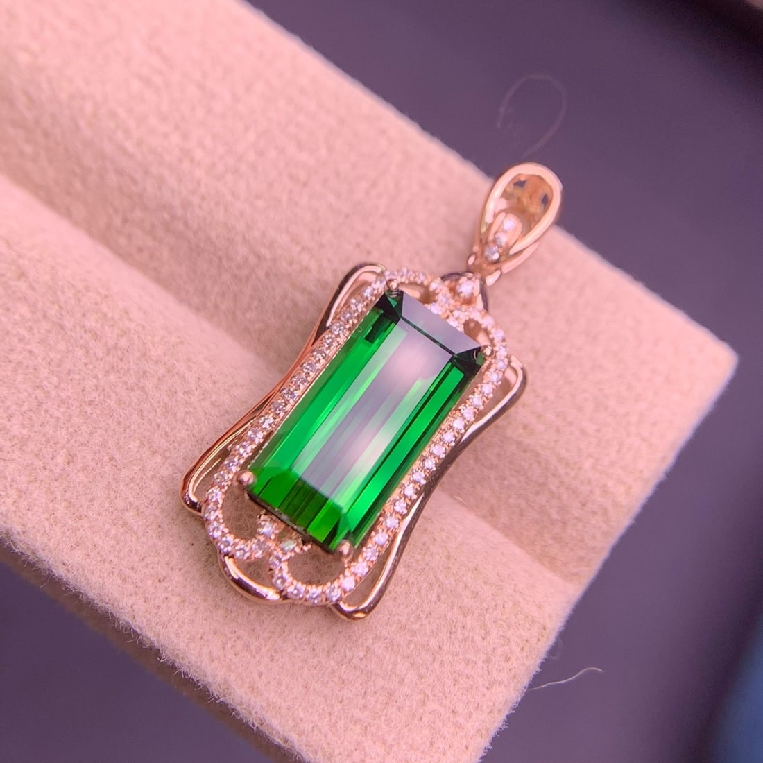 14k Gold 4.1 Ct Natural Tourmaline & Diamond Pendant( Without Chain ) - 4