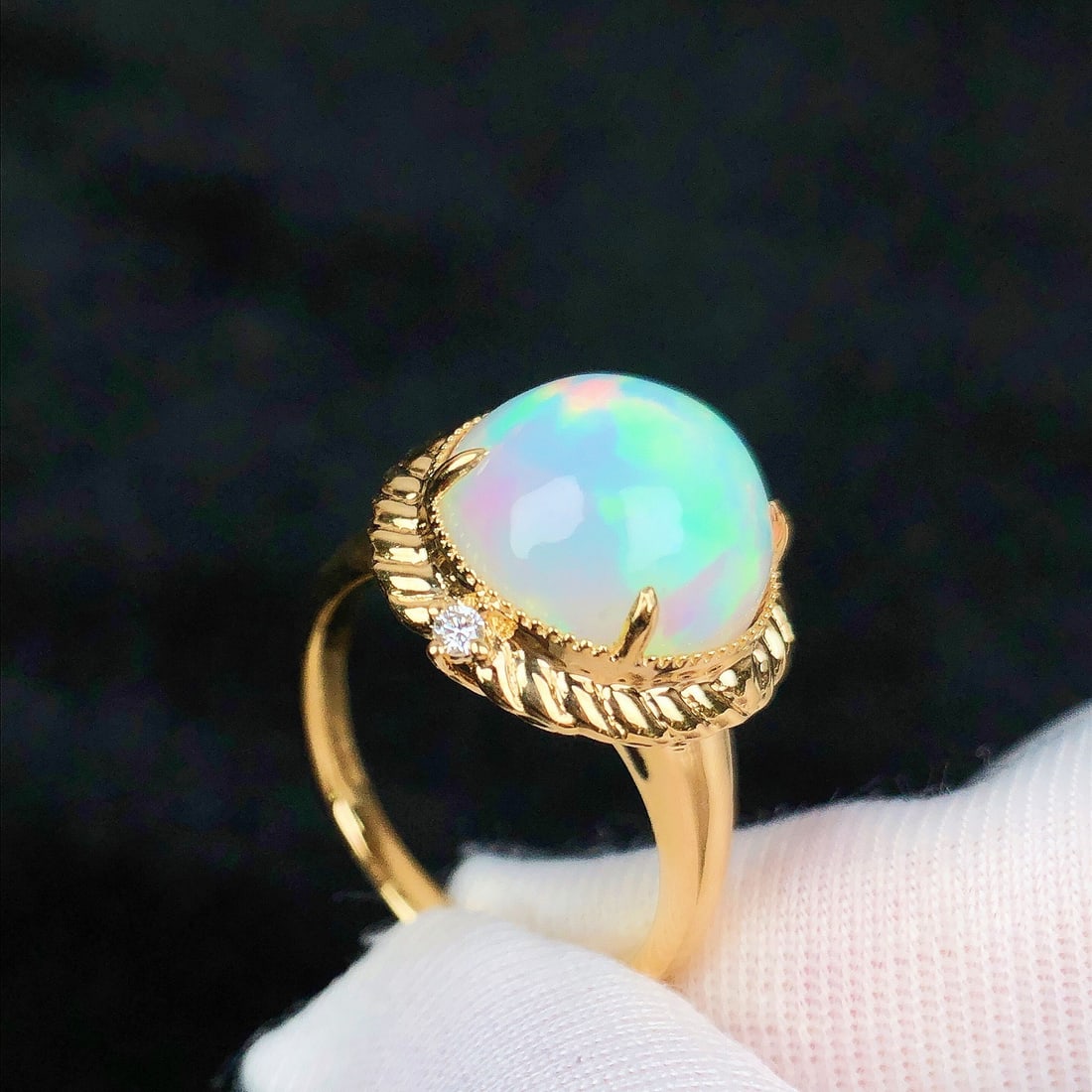 14k Gold 4.47 Ctw Natural Opal & Diamond Ring - 2